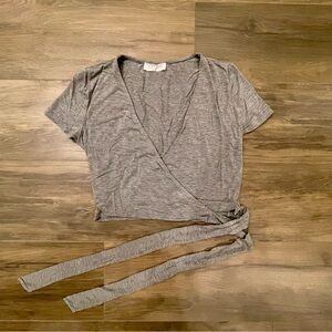 Miou Muse Gray Short Sleeve Wrap Top